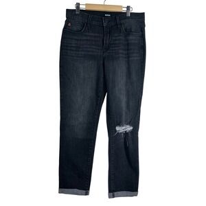 Hudson Natalie Mid Rise Skinny Jeans Java Washed Black Distressed Denim Size 26